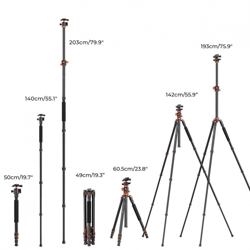  K&F Concept Kamerastativ med kulled & fllbar mittpelare 193cm