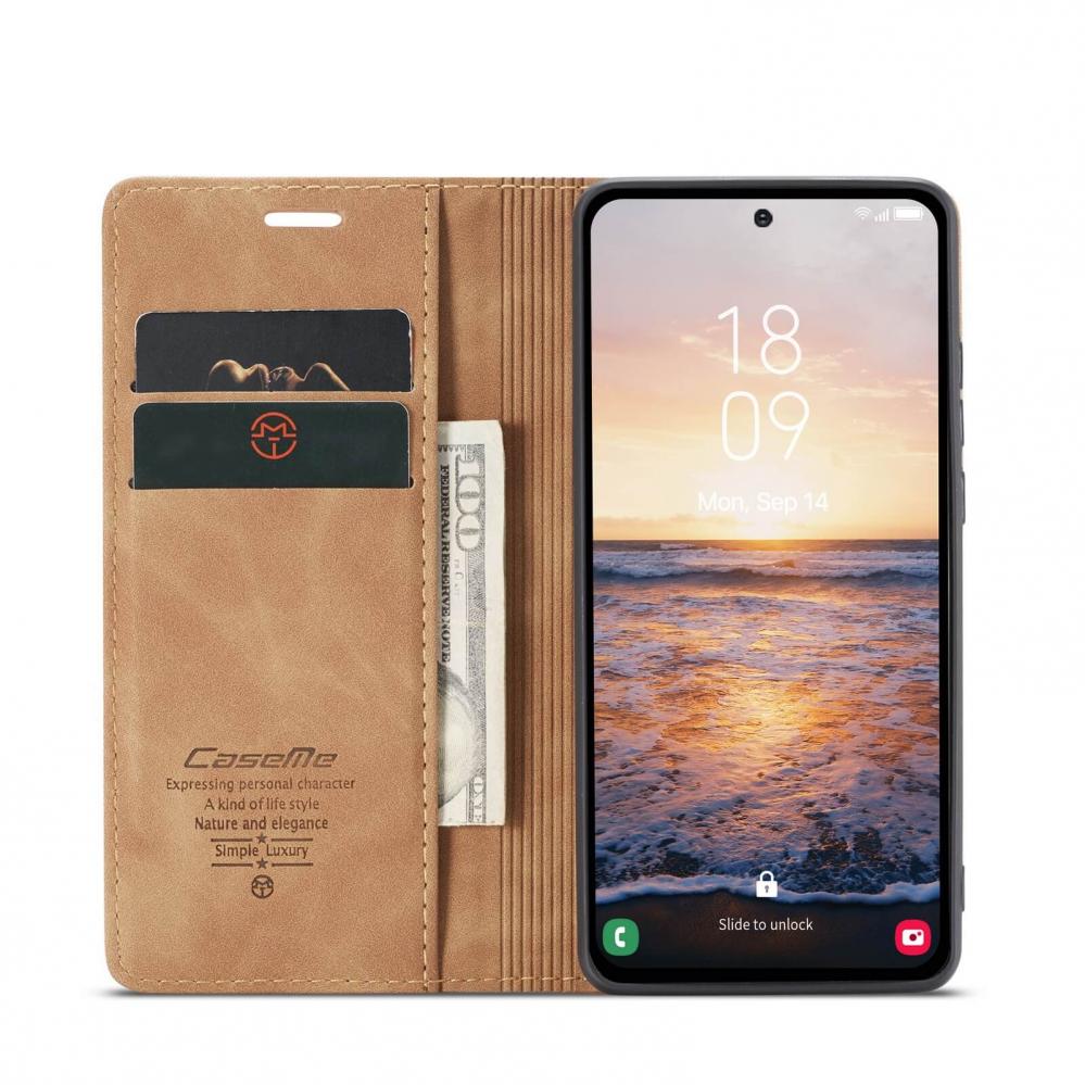  CaseMe Plnboksfodral brun med kortplats fr Samsung Galaxy A54 5G