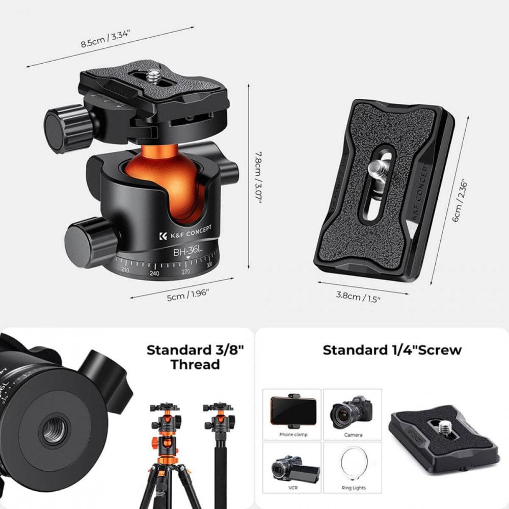  K&F Concept Kulled med panoramaindexering fr kamerastativ 16kg