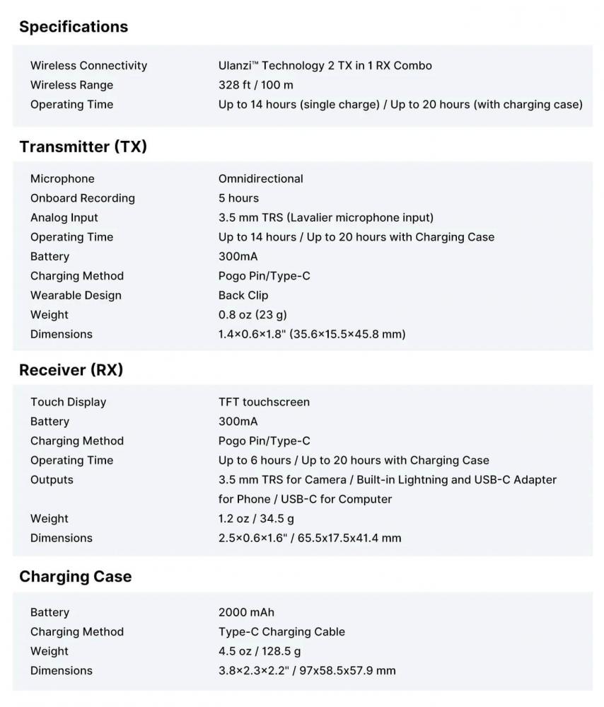  Ulanzi U-Mic AM18 Trdlst mikrofonsystem med laddbox