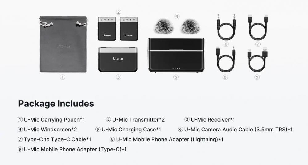  Ulanzi U-Mic AM18 Trdlst mikrofonsystem med laddbox