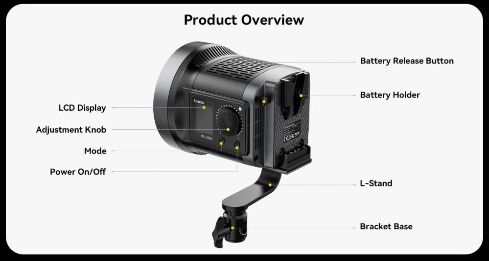  Ulanzi VL-120BI Videobelysning 120W V-Mount med ntadapter