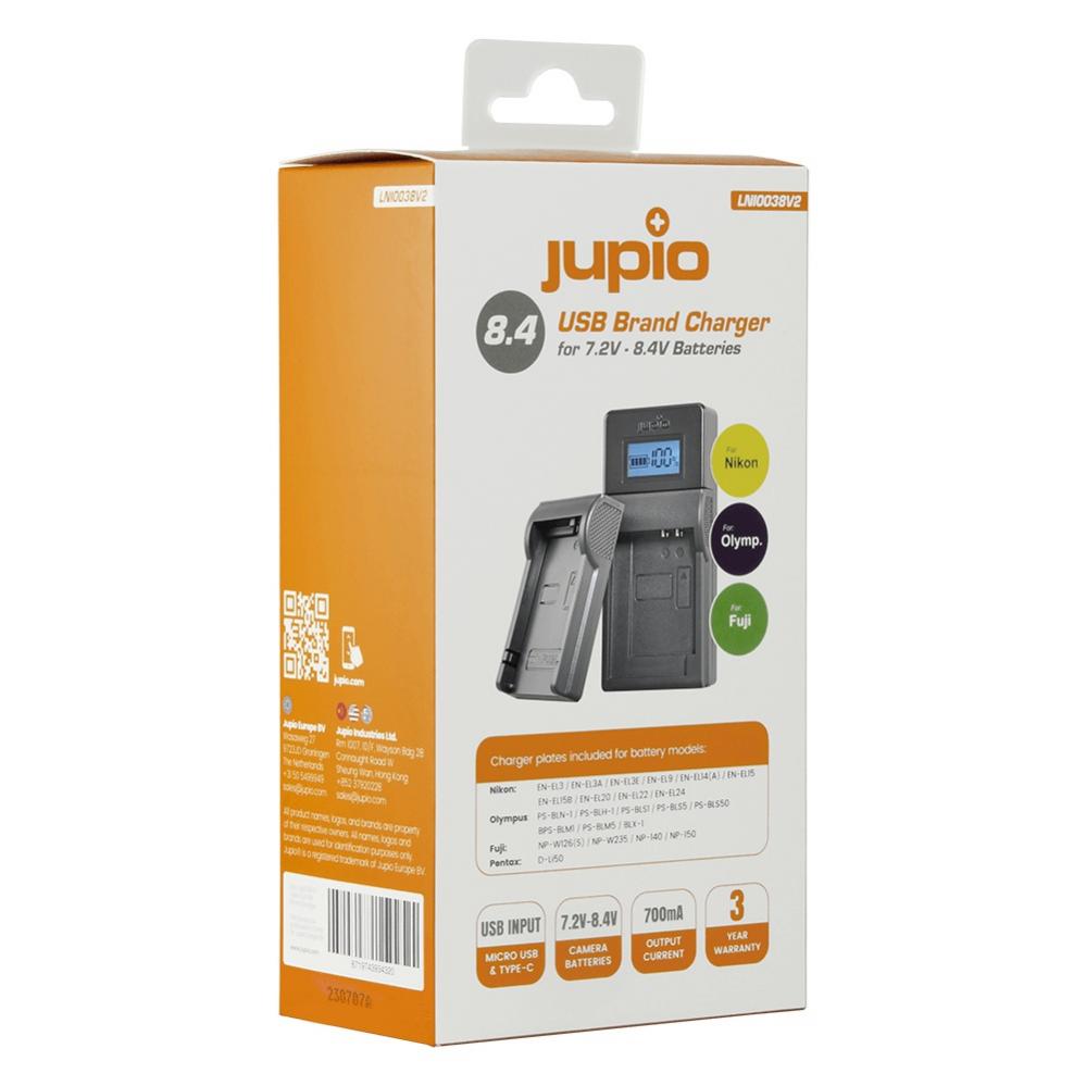  Jupio USB Batteriladdare fr Nikon/ Fuji/ Olympus 7,2-8,4V batterier