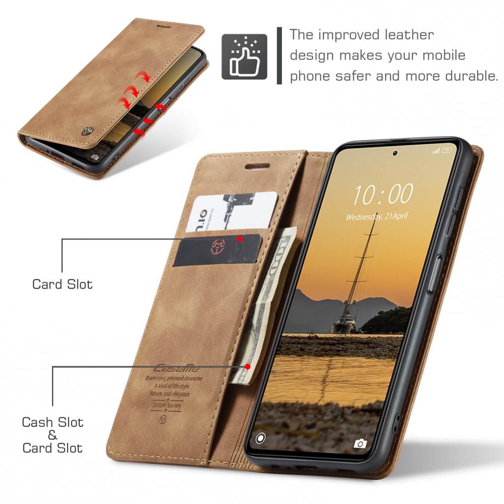  CaseMe Brun Plnboksfodral med kortplats fr Xiaomi Redmi Note 12 Pro 5G