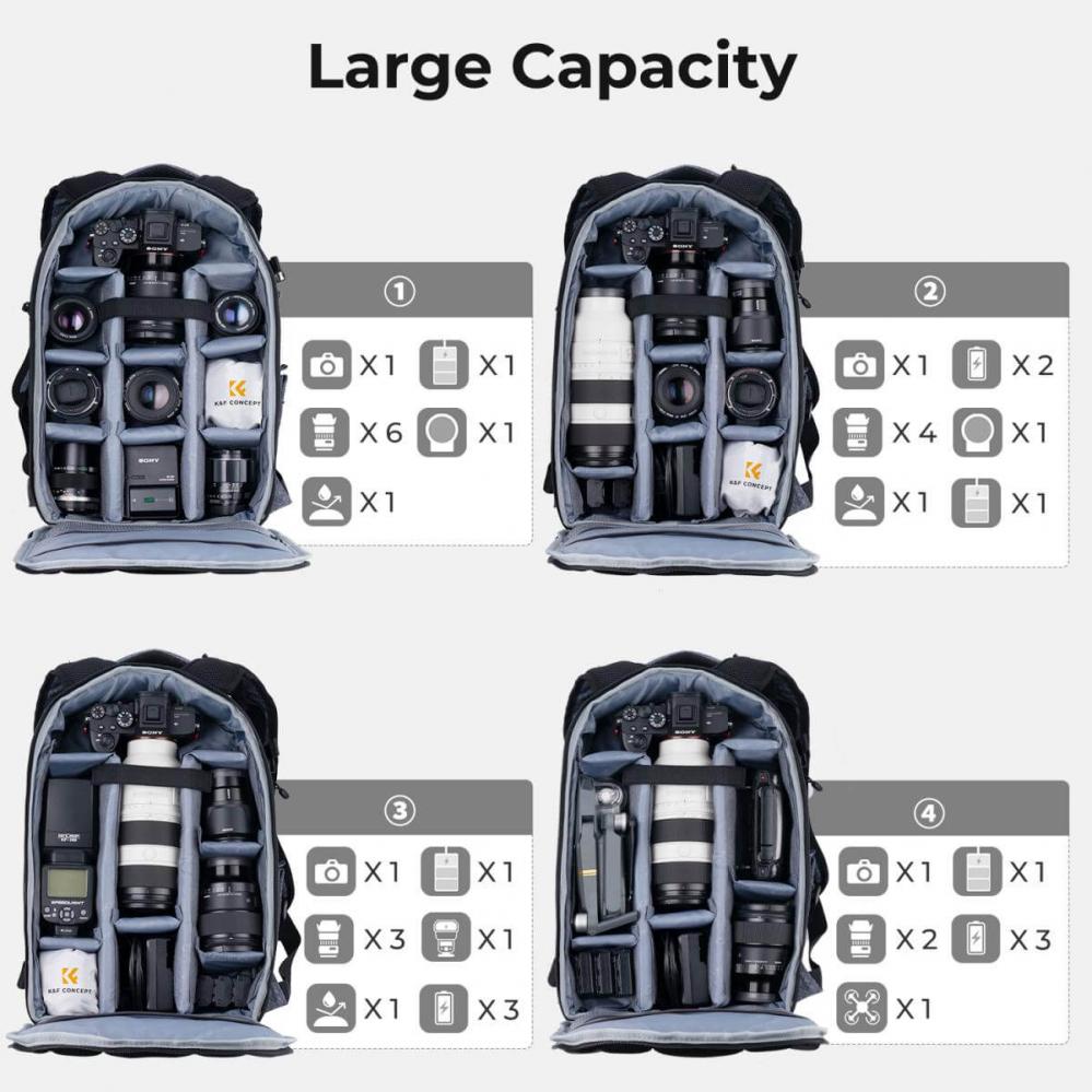  K&F Concept Kameraryggsck med stort fack fr kameran 17liter