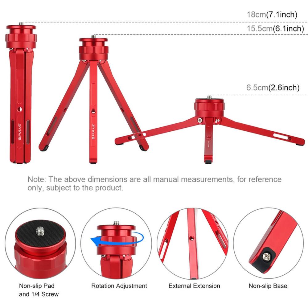  Puluz 15.5cm Ministativ röd för kamera & mobilhållare av aluminium