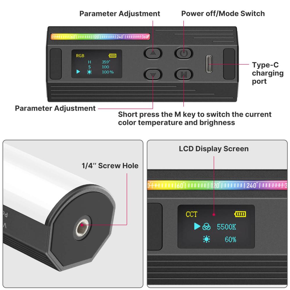  Ulanzi RGB LED-tube för mobil/kamera med inbyggt batteri