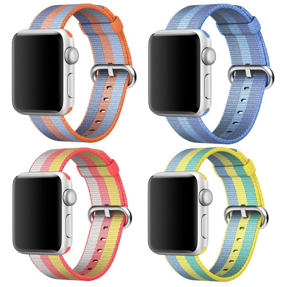  Armband för Apple Watch 42mm randig vävd Grön & Gul nylon