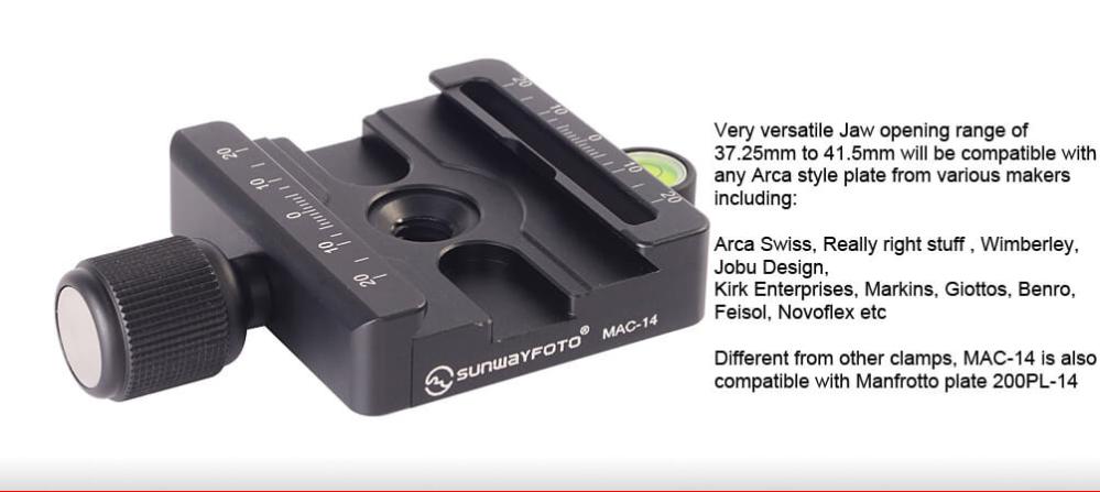  Sunwayfoto Mac-14T Fäste för Manfrotto & Arca Swiss plattor