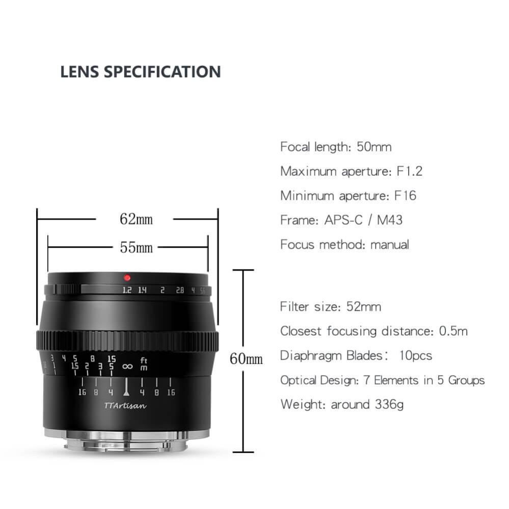  TTArtisan 50mm f/1.2 Objektiv APS-C för Fujifilm X