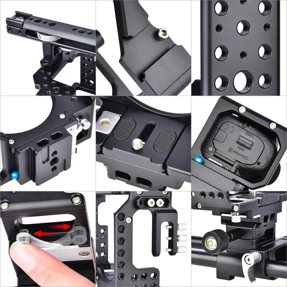 YELANGU CA7 Videokamerabur Cage med Rälsstång för Sony A7K A7X