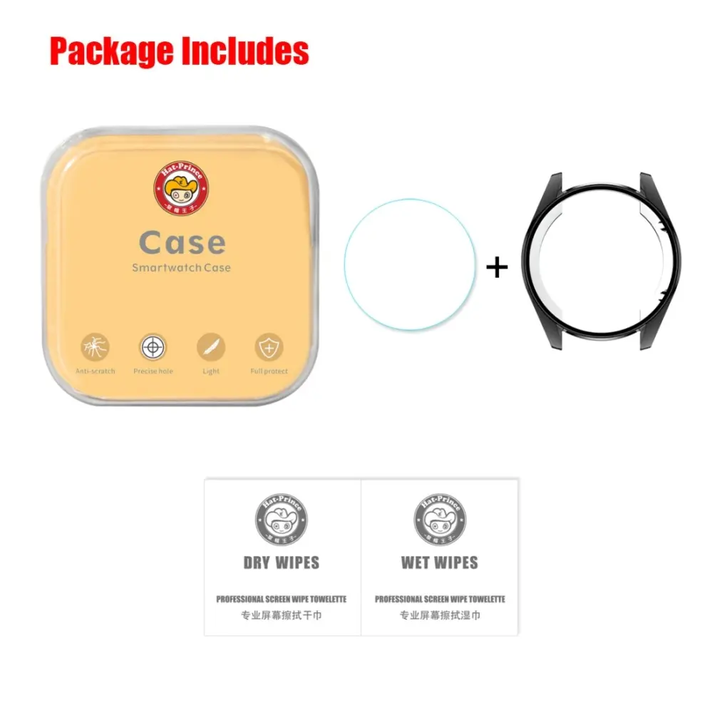 Displayskydd med ram för Huawei Watch GT Elegant 42mm av härdat glas Svart