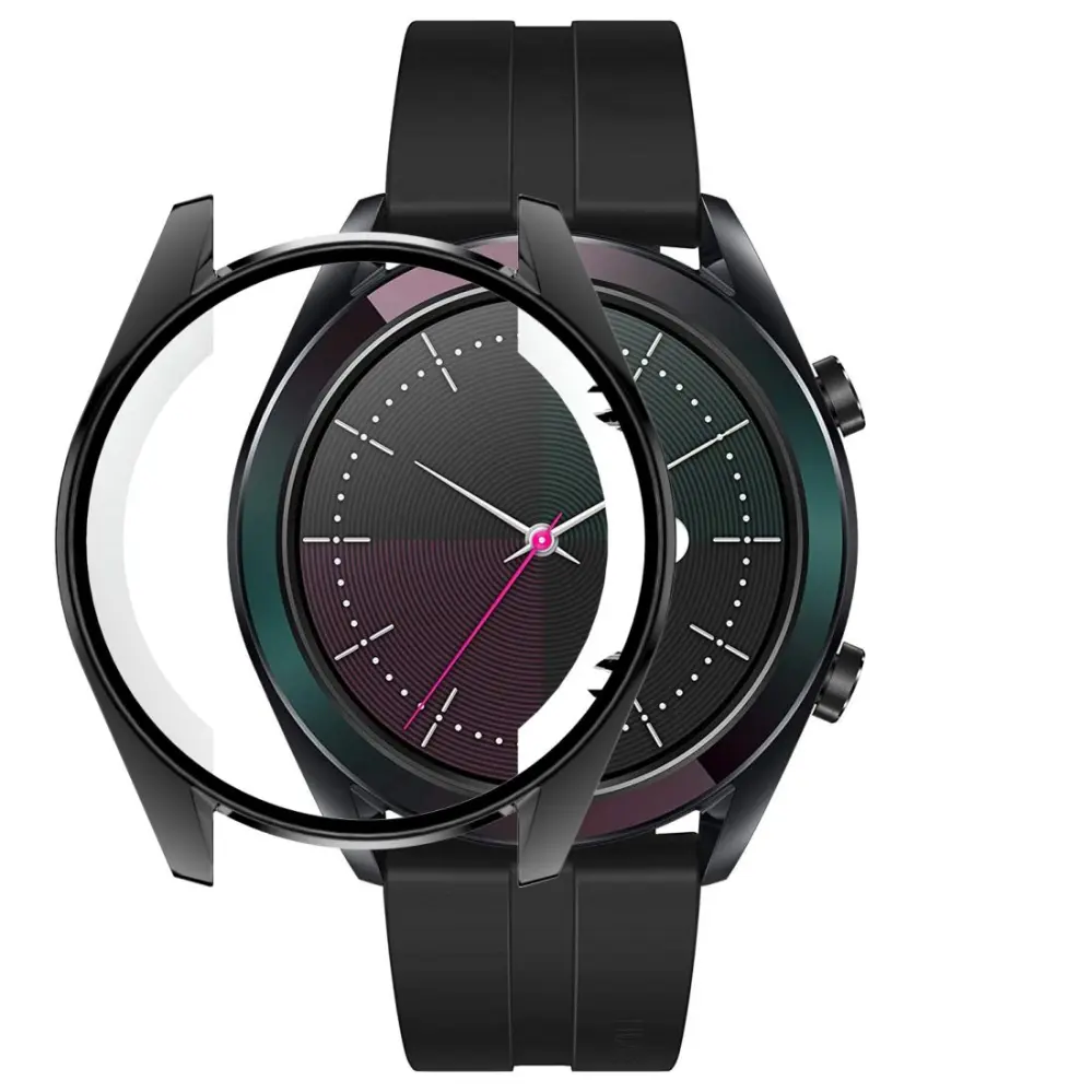 Displayskydd med ram för Huawei Watch GT Elegant 42mm av härdat glas Svart
