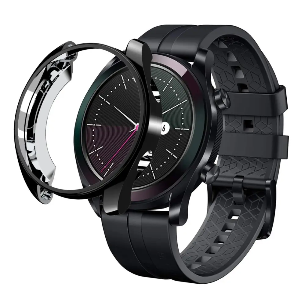 Displayskydd med ram för Huawei Watch GT Elegant 42mm av härdat glas Svart