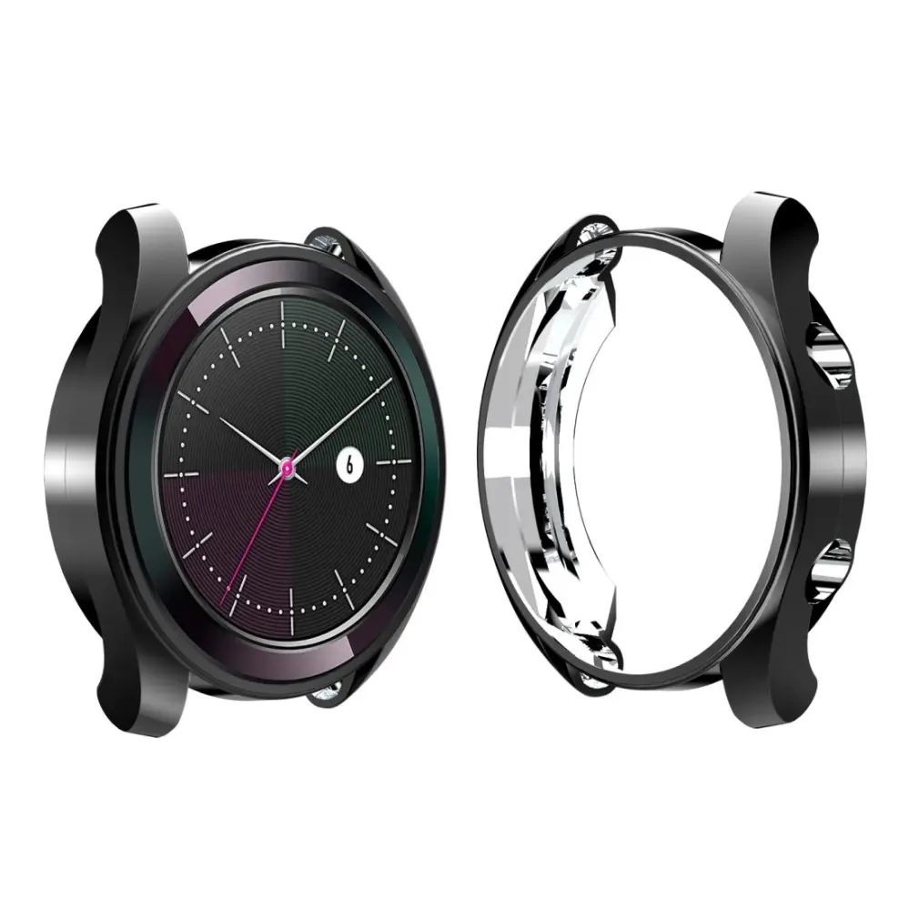 Displayskydd med ram för Huawei Watch GT Elegant 42mm av härdat glas Svart