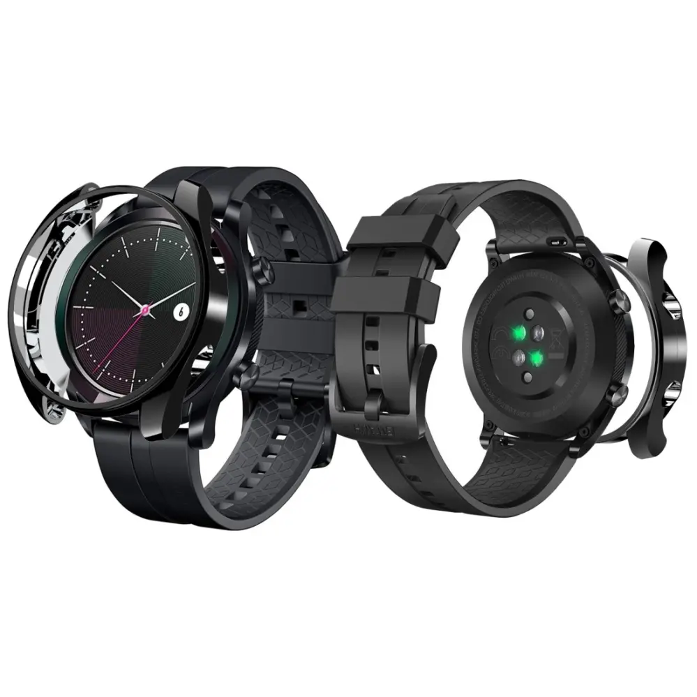 Displayskydd med ram för Huawei Watch GT Elegant 42mm av härdat glas Svart