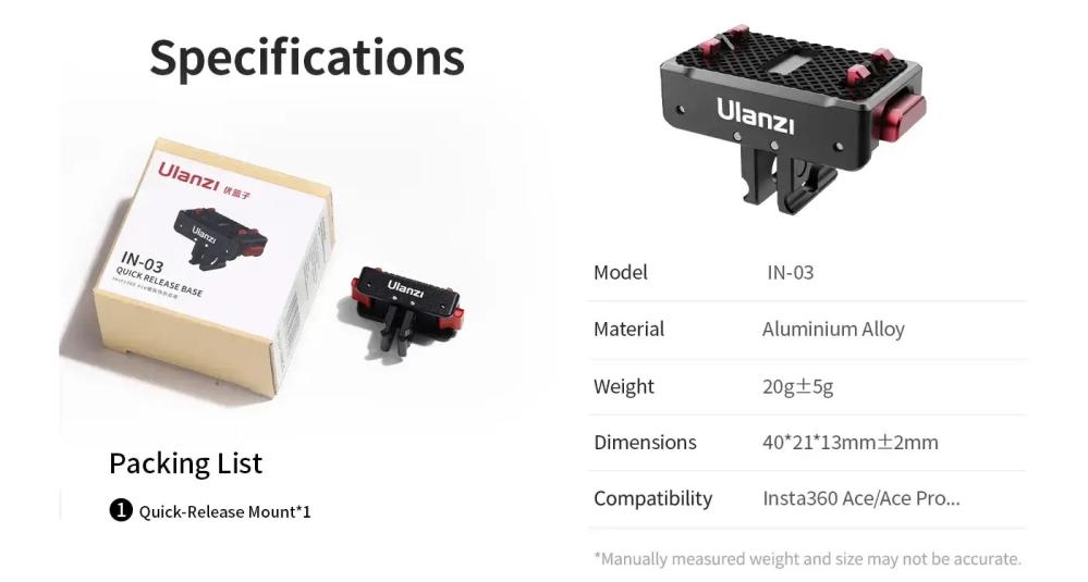  Ulanzi IN-01 Magnetisk Snabbfäste för Insta360 actionkameror