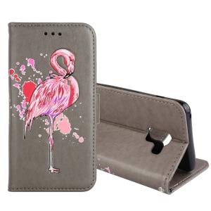  Plånboksfodral för Galaxy A8 Plus (2018) - Grå med rosa flamingo