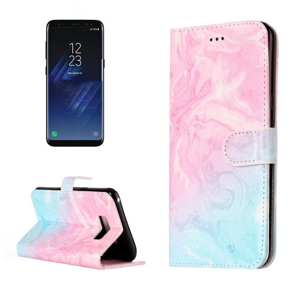  Plånboksfodral för Galaxy S8 - Marmormönster rosa & blå