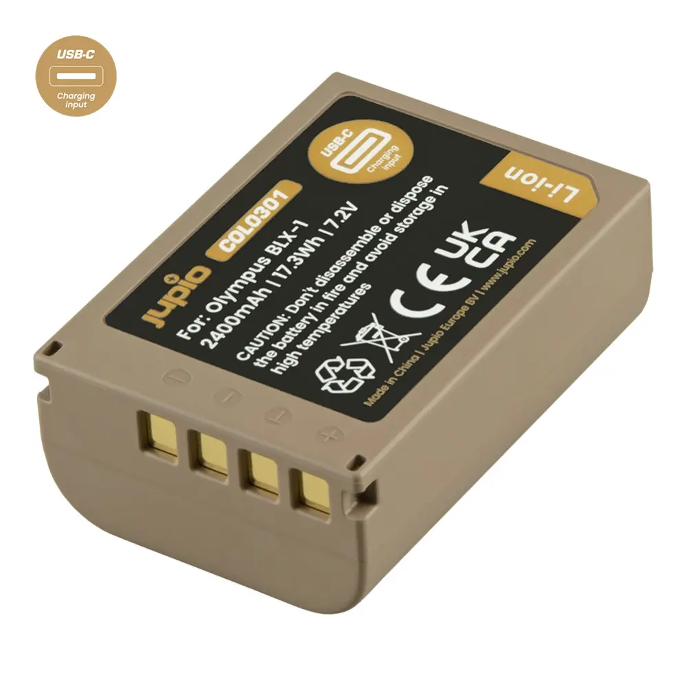 Jupio kamerabatteri 2400mAh för Olympus BLX-1 USB-C input