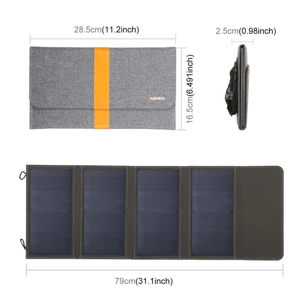  Haweel Vikbar grå Solcellspanel 28 Watt med 2xUSB