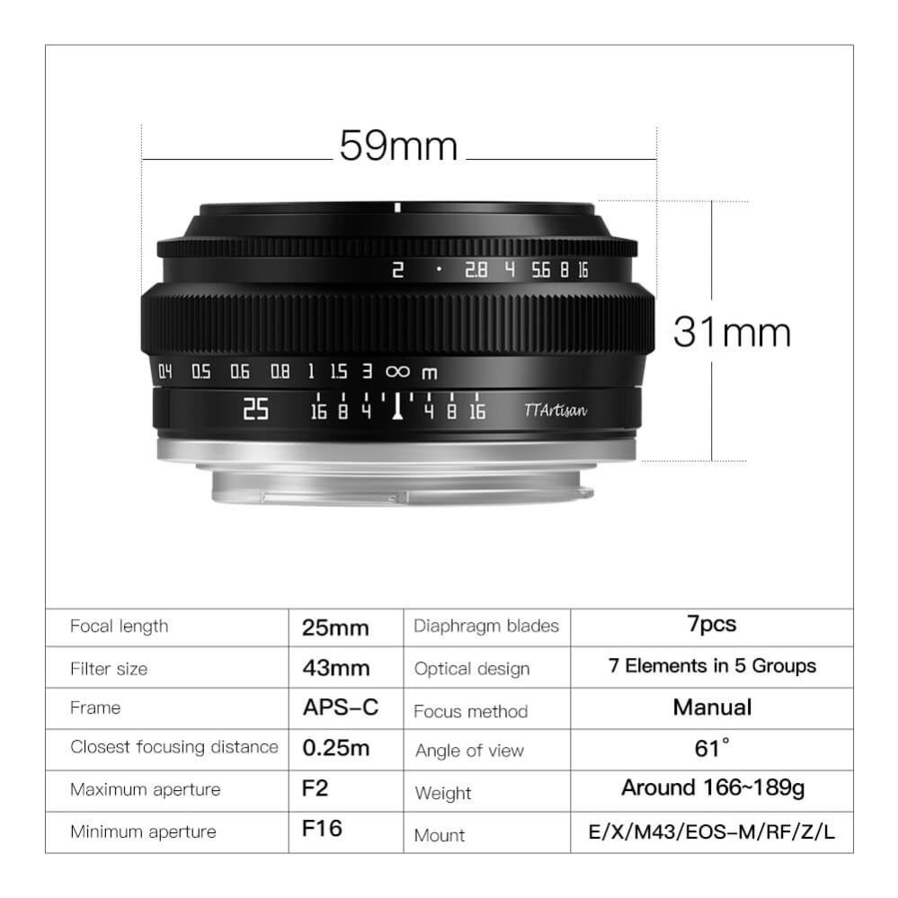  TTArtisan 25mm f/2.0 objektiv APS-C för Fujifilm X