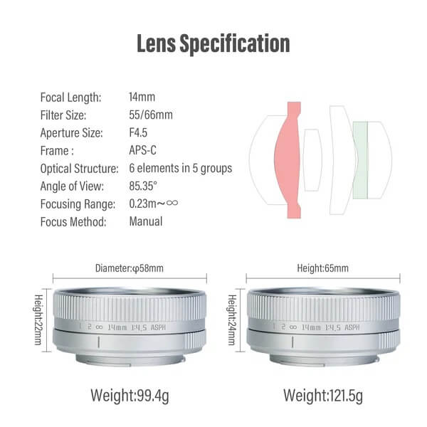  AstrHori 14mm f/4.5 Objektiv APC-S fr Micro 4/3- Vidvinkel