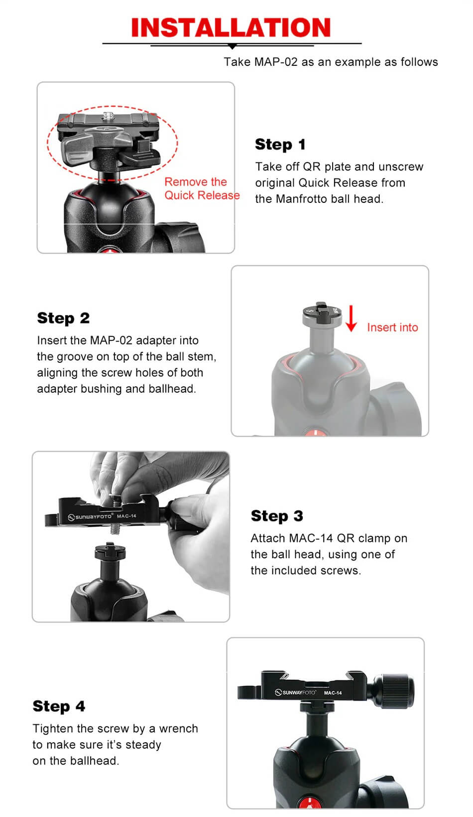  Sunwayfoto MAP-01 Adapter som anpassar Arca Swiss till Manfrotto kulleder