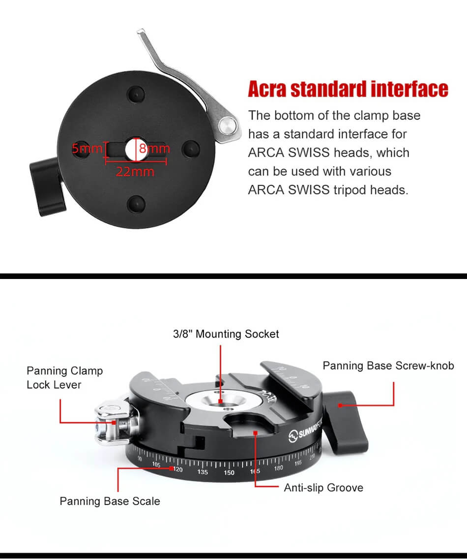  Sunwayfoto PC-58L Snabbkopplingsfste med Panorama 360 Arca