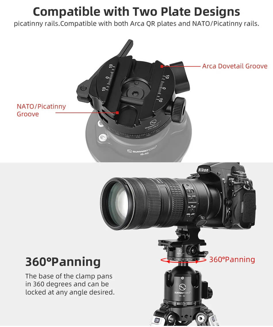  Sunwayfoto PC-58LP Fste 360 Pan fr Picatinny & Arca Swiss