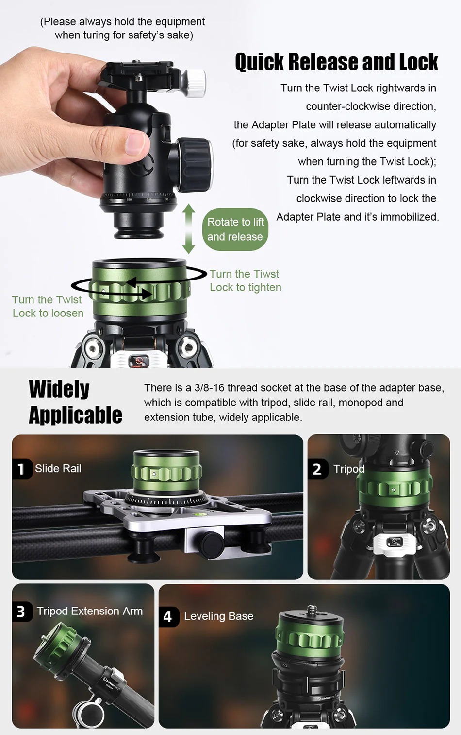  Sunwayfoto QA-60G 60mm Stabilisator QR-bas Snabbfste med 360 Rotation