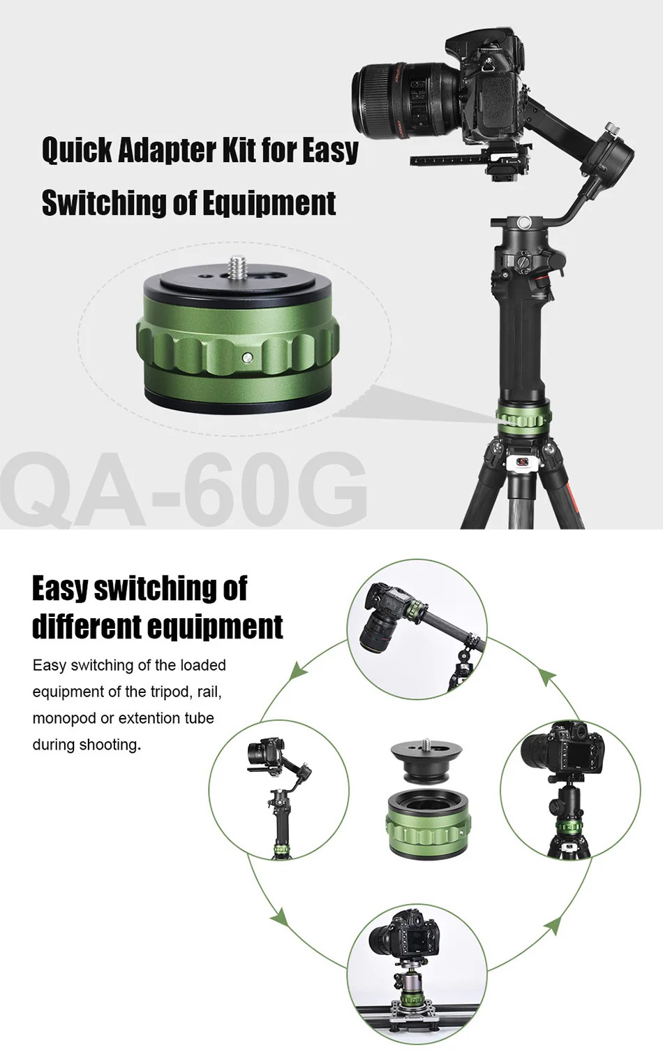  Sunwayfoto QA-60G 60mm Stabilisator QR-bas Snabbfste med 360 Rotation