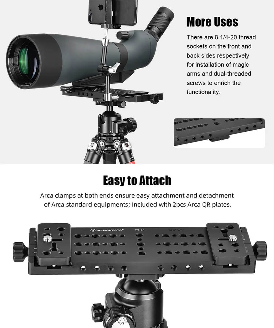  Sunwayfoto TT-01 Multifunktionell monteringsplattform 285x91mm med Arca-skena